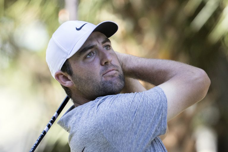 Scottie Scheffler watches his drive off the 11th tee during the third round of the RBC Heritage golf tournament, Saturday, April 15, 2023, in Hilton Head Island, S.C.